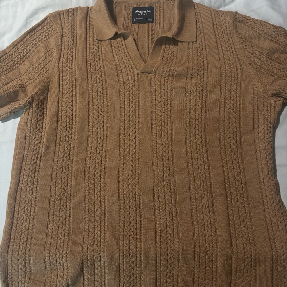Abercrombie & Fitch Tan Cable Knit Polo Shirt